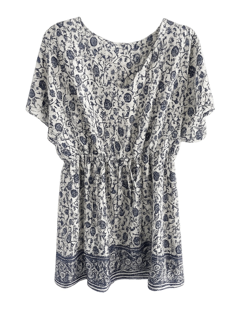 Mario Serrani Blue & White Floral Print Drawstring Mini Dress - Size Small